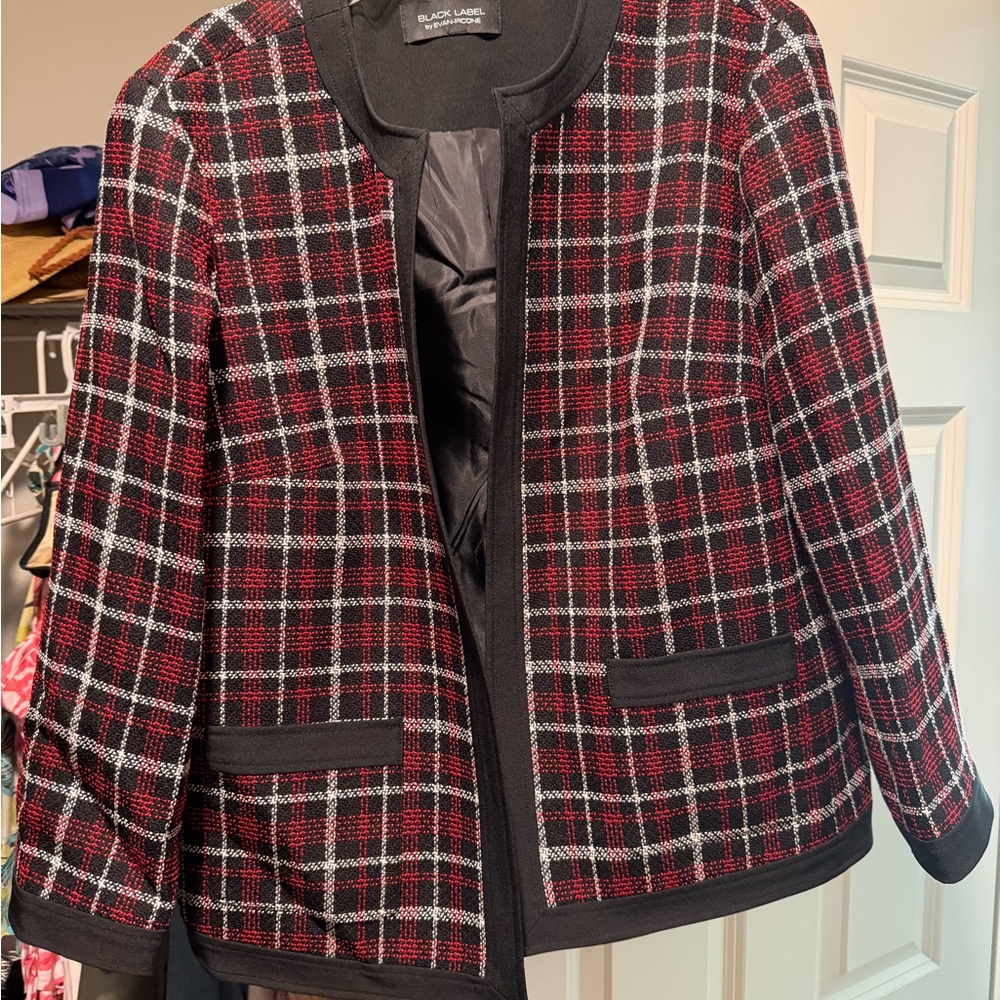 Black Label Women's Red and Black Plaid Blazer